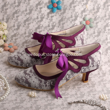 Mary Jane Purple Bridesmaid Shoes Low Heel